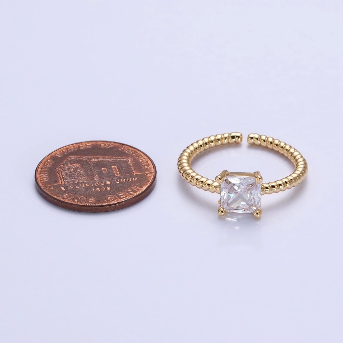 16K Gold Filled Clear Square CZ Croissant Twist Adjustable Ring in Gold & Silver | O1968 O1969