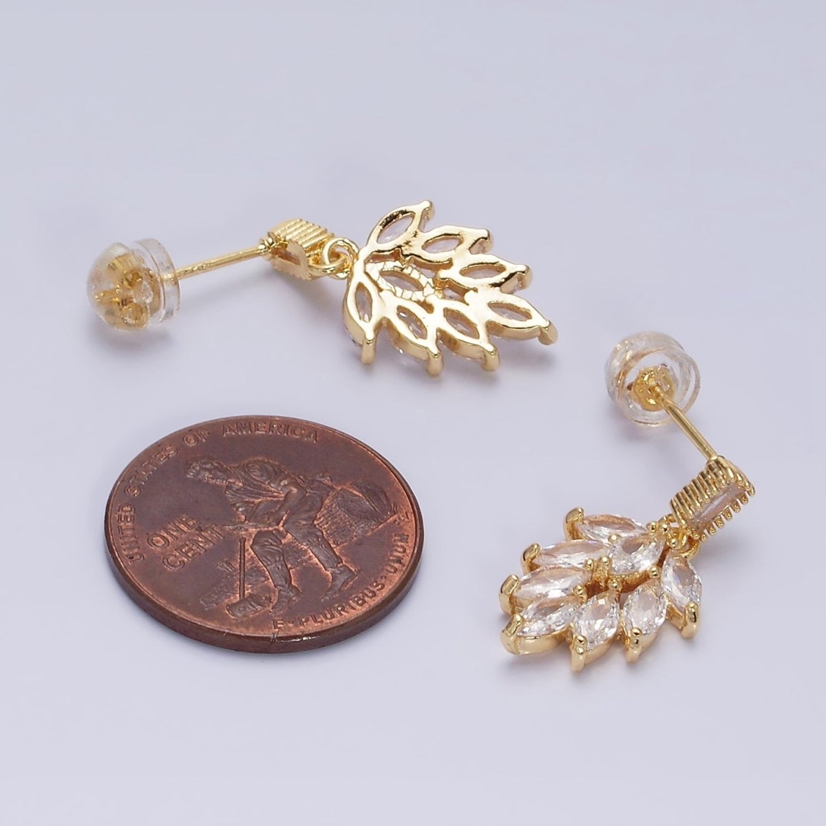 16K Gold Filled Clear Teardrop Baguette CZ Drop Stud Earrings in Gold & Silver | AD1008 AD1009