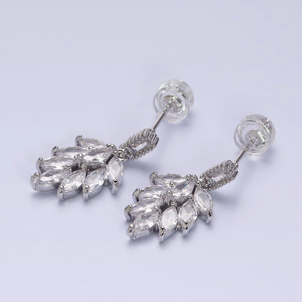 16K Gold Filled Clear Teardrop Baguette CZ Drop Stud Earrings in Gold & Silver | AD1008 AD1009