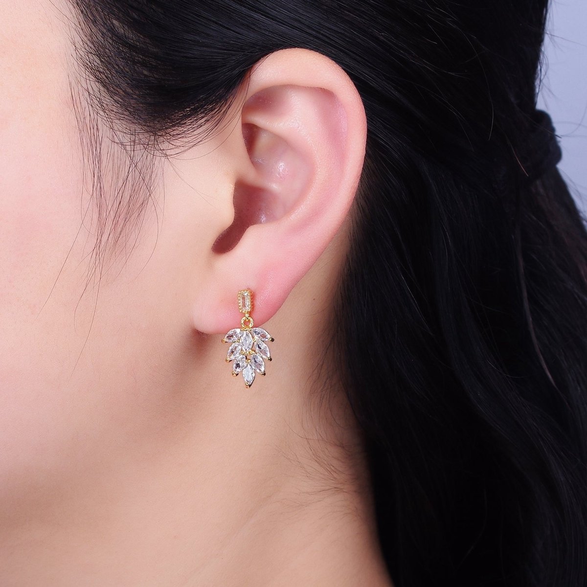 16K Gold Filled Clear Teardrop Baguette CZ Drop Stud Earrings in Gold & Silver | AD1008 AD1009