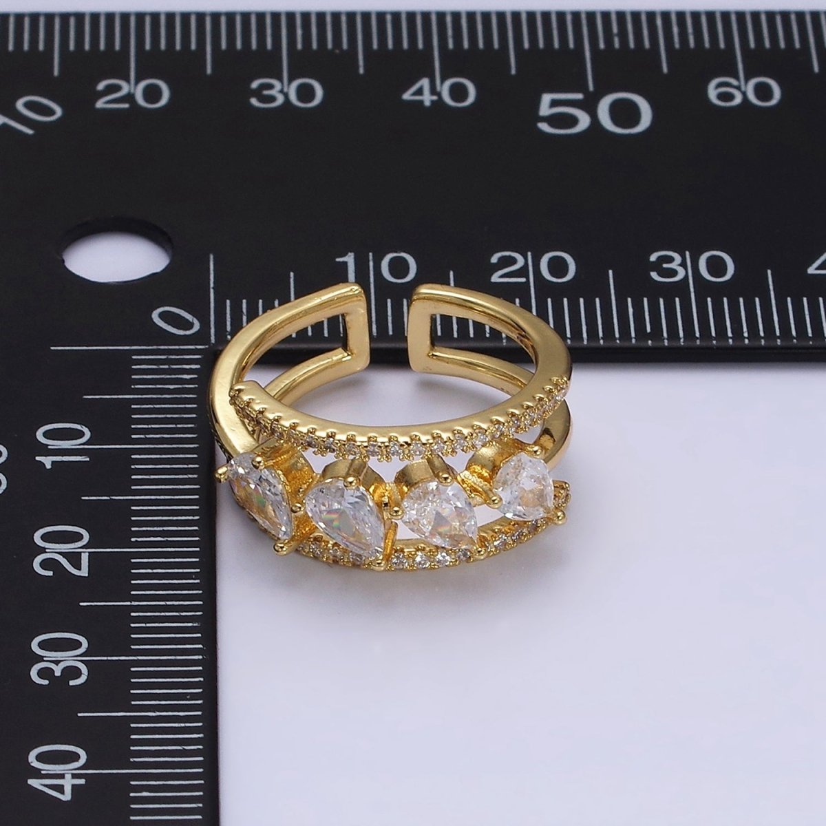 16K Gold Filled Clear Teardrop CZ Micro Paved Triple Band Ring in Gold & Silver | O-1587 O-1588