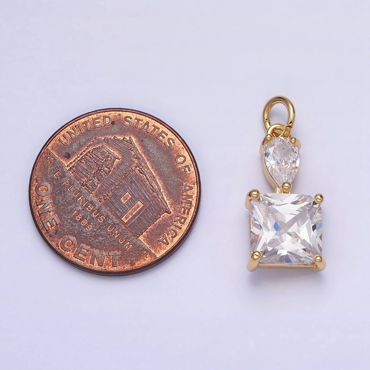 16K Gold Filled Clear Teardrop Square Double CZ Add-On Charm in Gold & Silver | AC1243 AC1244