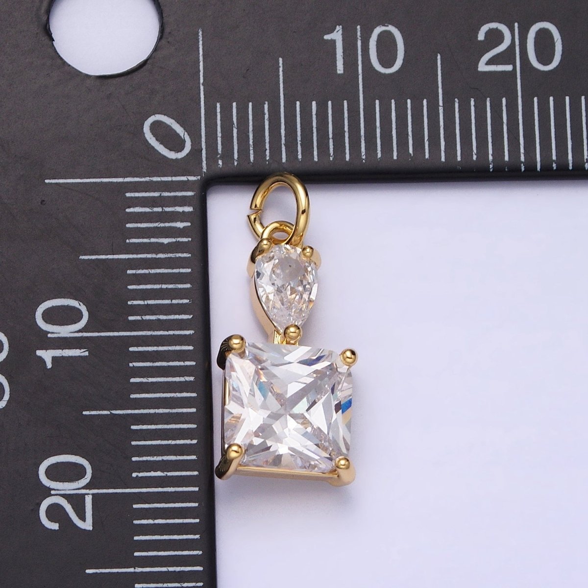 16K Gold Filled Clear Teardrop Square Double CZ Add-On Charm in Gold & Silver | AC1243 AC1244