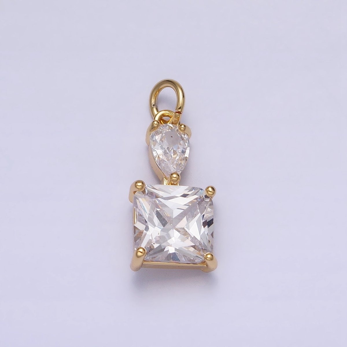16K Gold Filled Clear Teardrop Square Double CZ Add-On Charm in Gold & Silver | AC1243 AC1244