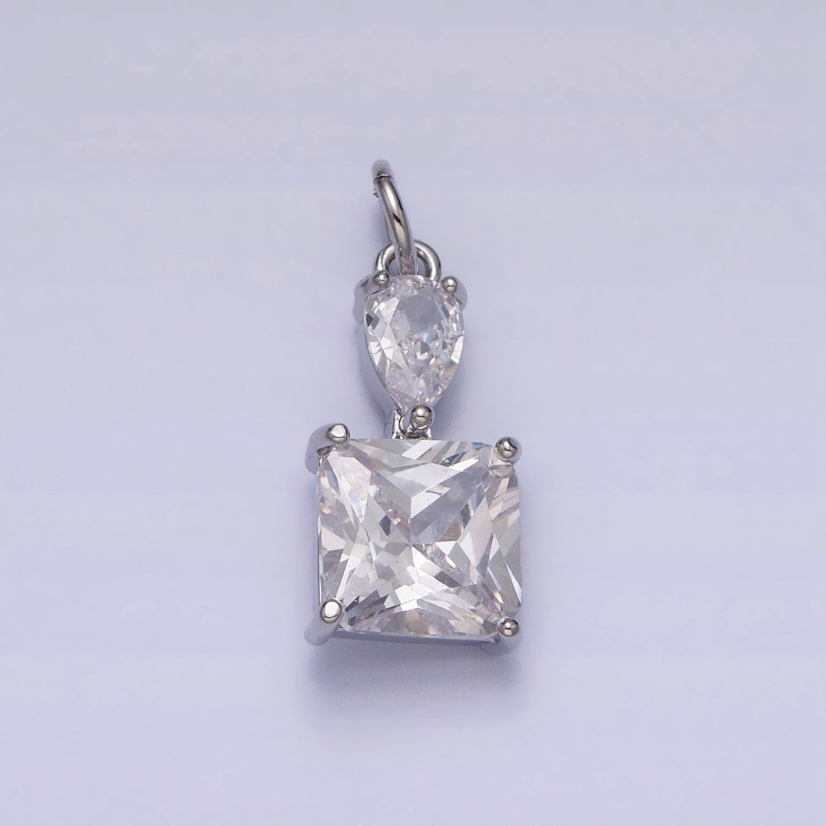 16K Gold Filled Clear Teardrop Square Double CZ Add-On Charm in Gold & Silver | AC1243 AC1244