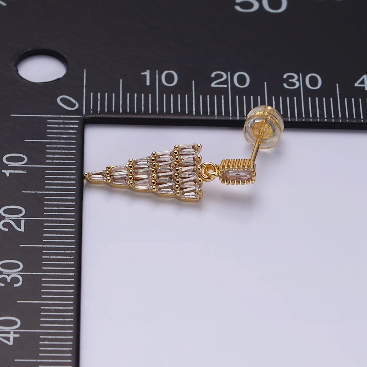 16K Gold Filled Clear Triangle Drop Baguette CZ Stud Earrings in Gold & Silver | AD966 AD967