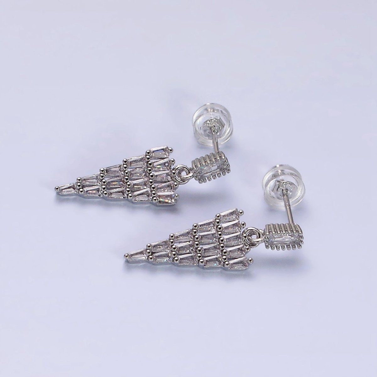 16K Gold Filled Clear Triangle Drop Baguette CZ Stud Earrings in Gold & Silver | AD966 AD967