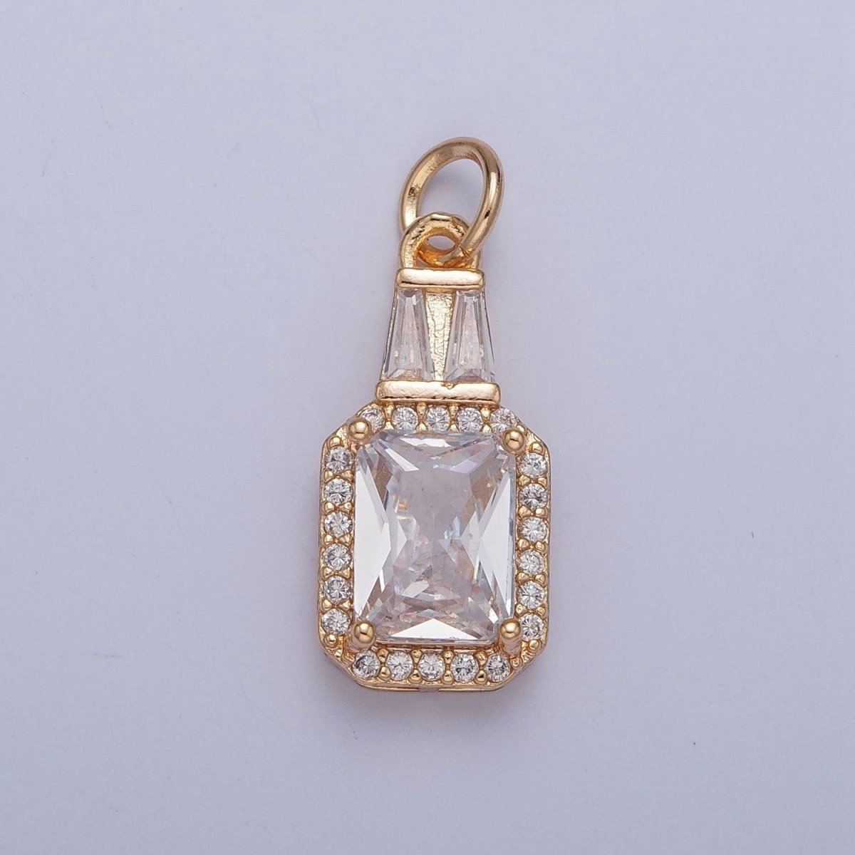 16K Gold Filled Clear/Green Micro Paved Baguette Cubic Zirconia Charm For Jewelry Making | X-254 X-255