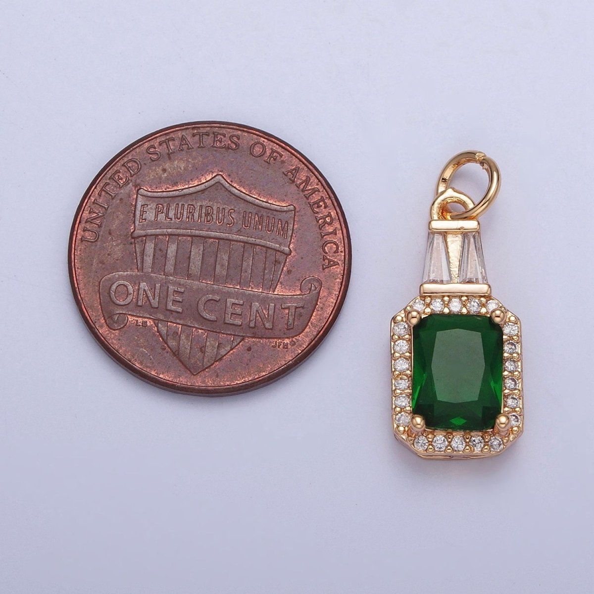 16K Gold Filled Clear/Green Micro Paved Baguette Cubic Zirconia Charm For Jewelry Making | X-254 X-255