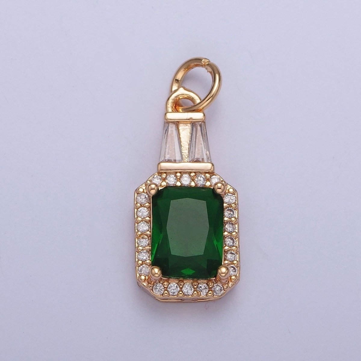 16K Gold Filled Clear/Green Micro Paved Baguette Cubic Zirconia Charm For Jewelry Making | X-254 X-255