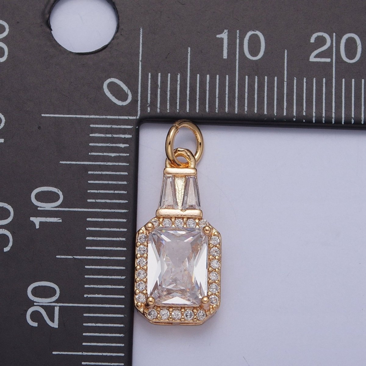16K Gold Filled Clear/Green Micro Paved Baguette Cubic Zirconia Charm For Jewelry Making | X-254 X-255
