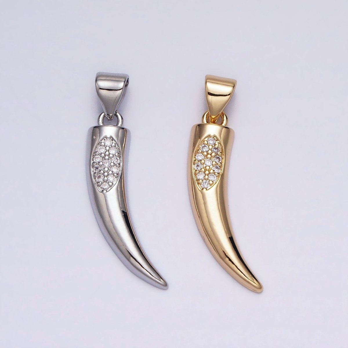 16K Gold Filled Cornicyll Horn Micro Paved CZ Pendant in Gold & Silver | AA371 AA372
