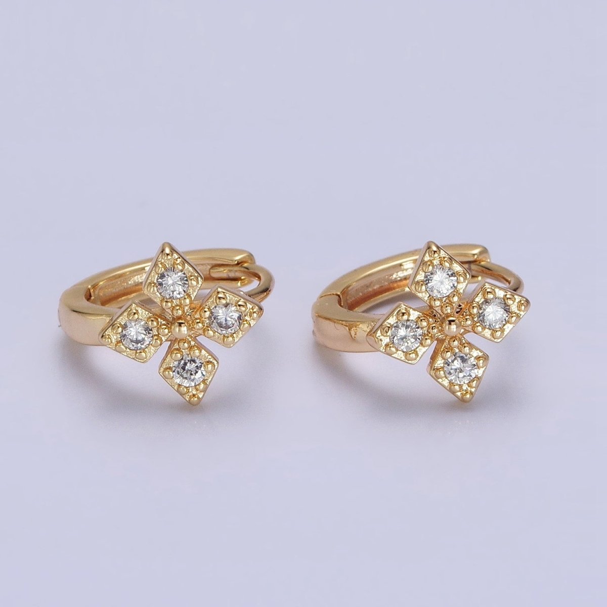 16K Gold Filled Cross Geometric CZ Huggie Earrings in Gold & Silver | AB1447 AB1448