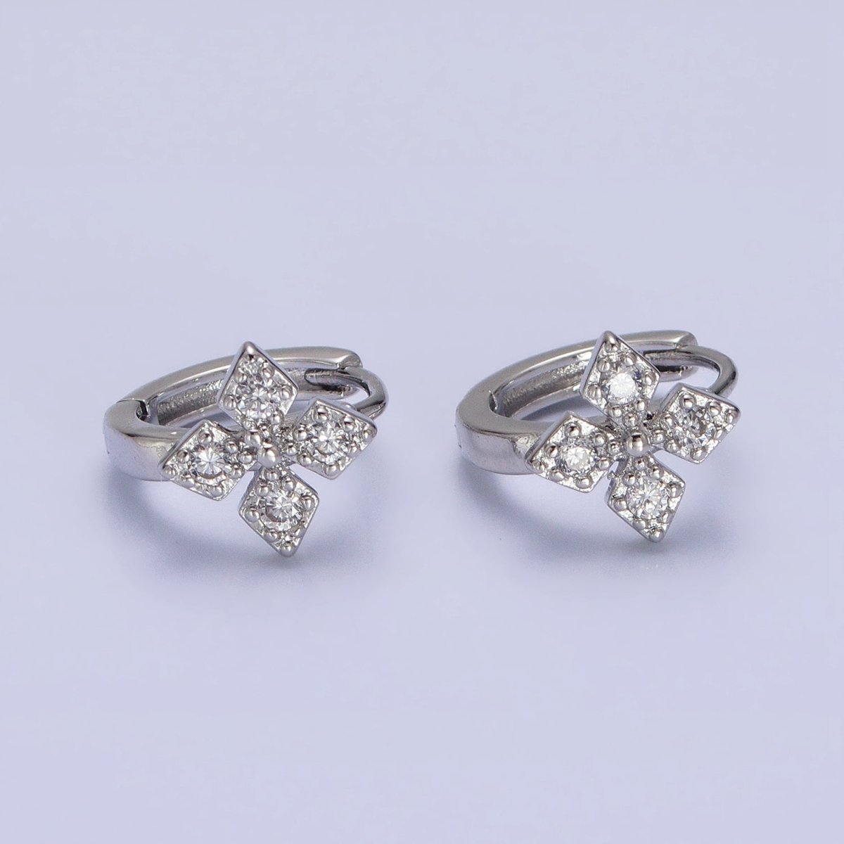 16K Gold Filled Cross Geometric CZ Huggie Earrings in Gold & Silver | AB1447 AB1448