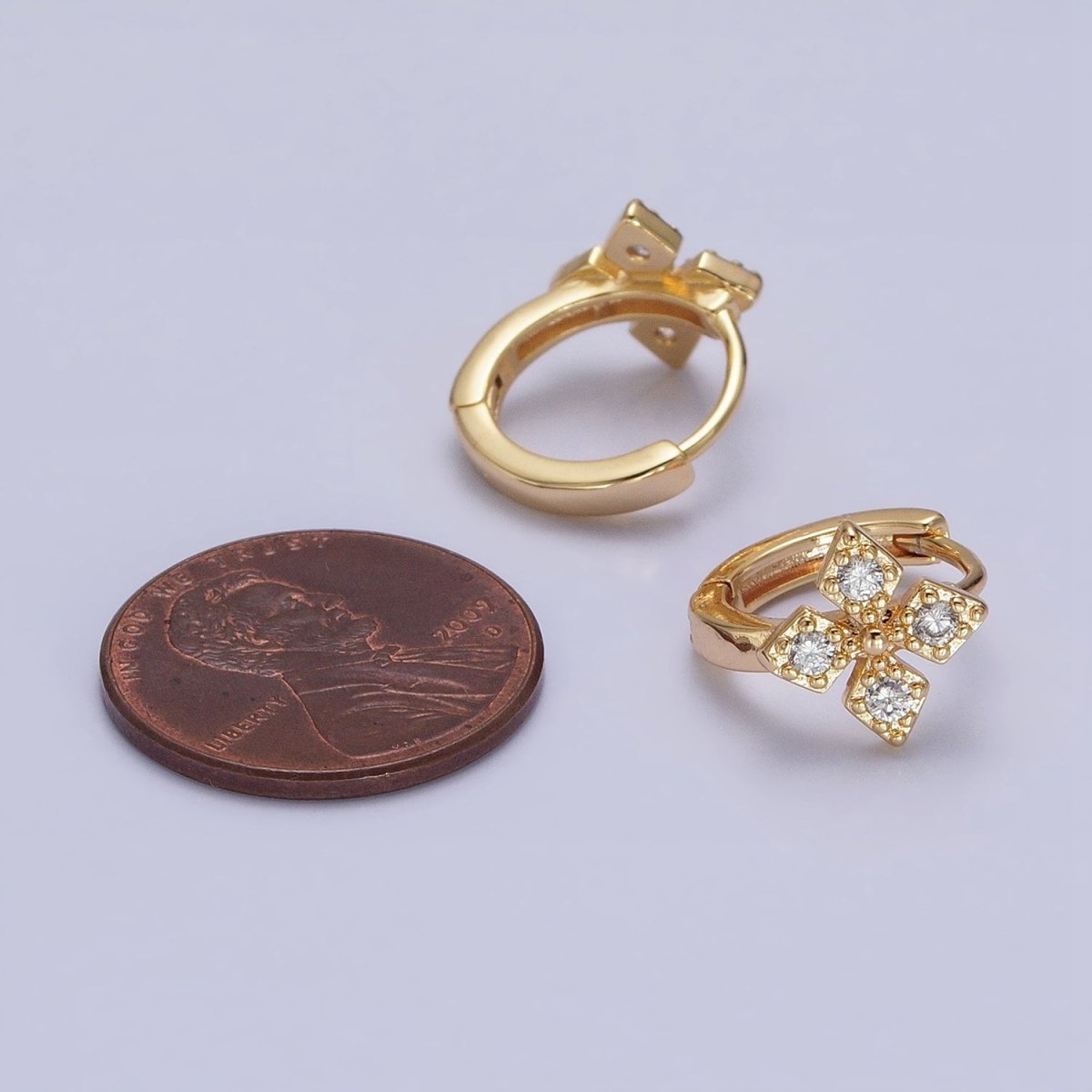 16K Gold Filled Cross Geometric CZ Huggie Earrings in Gold & Silver | AB1447 AB1448