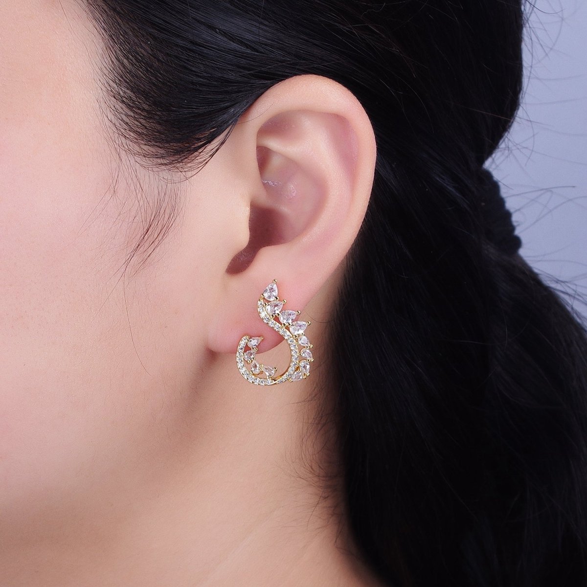 16K Gold Filled Curved Marquise Micro Paved CZ Stud Earrings Set in Gold & Silver | AB1484 AB1485