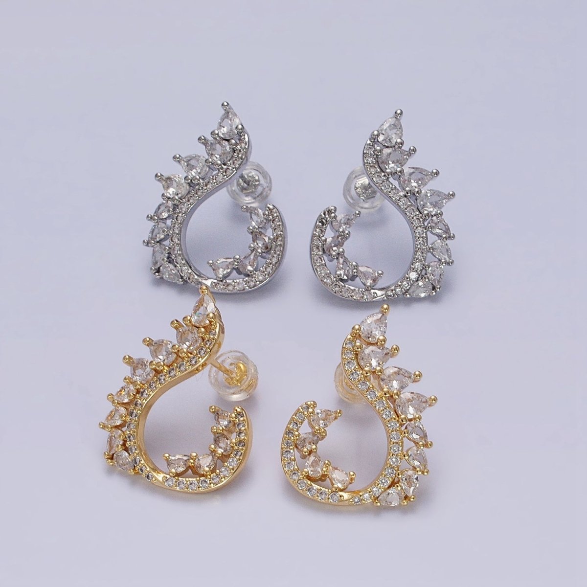 16K Gold Filled Curved Marquise Micro Paved CZ Stud Earrings Set in Gold & Silver | AB1484 AB1485