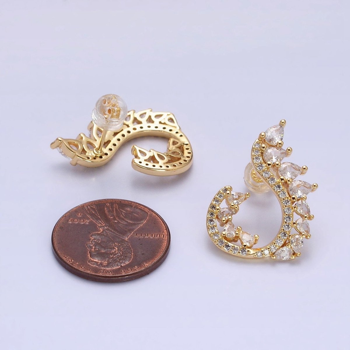 16K Gold Filled Curved Marquise Micro Paved CZ Stud Earrings Set in Gold & Silver | AB1484 AB1485