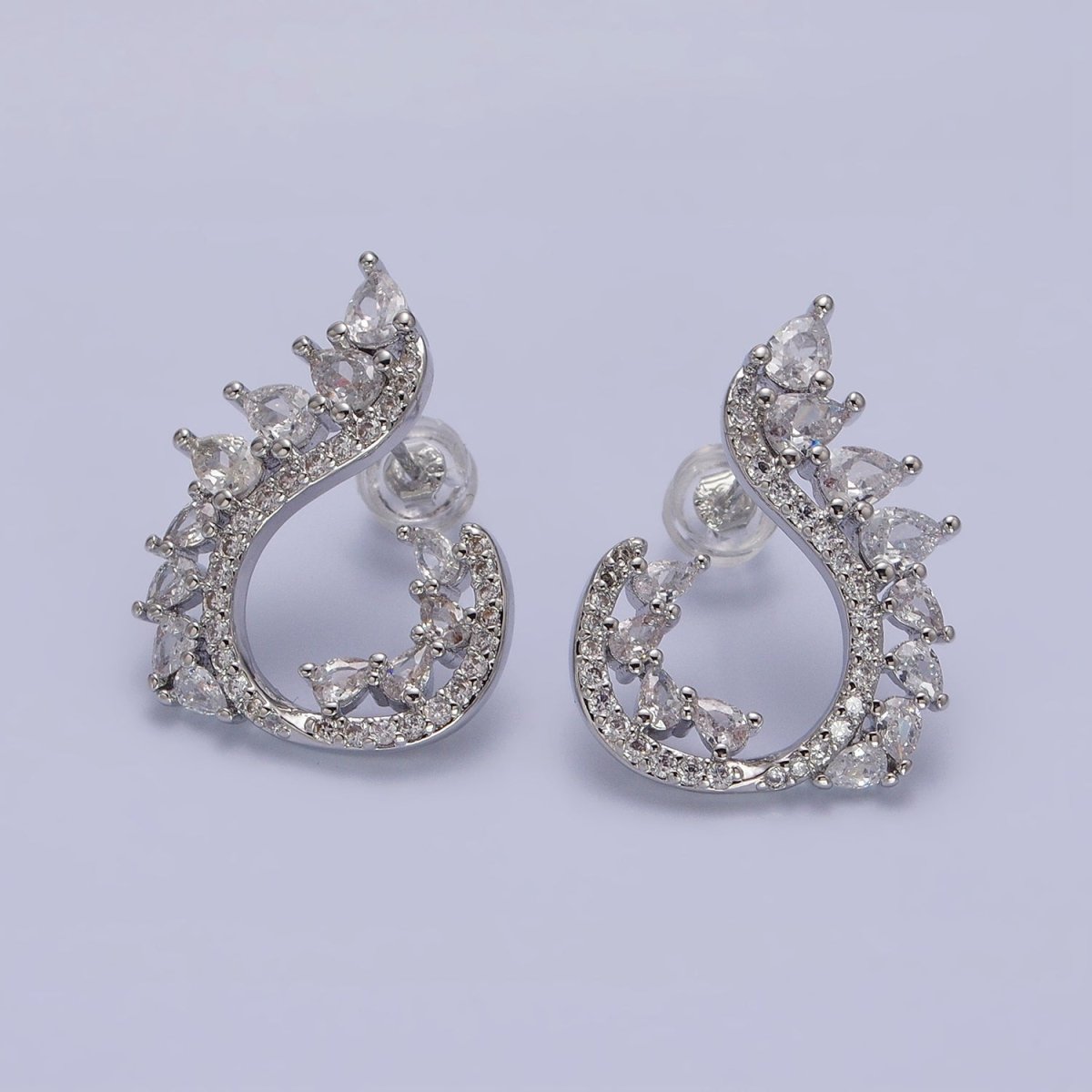 16K Gold Filled Curved Marquise Micro Paved CZ Stud Earrings Set in Gold & Silver | AB1484 AB1485