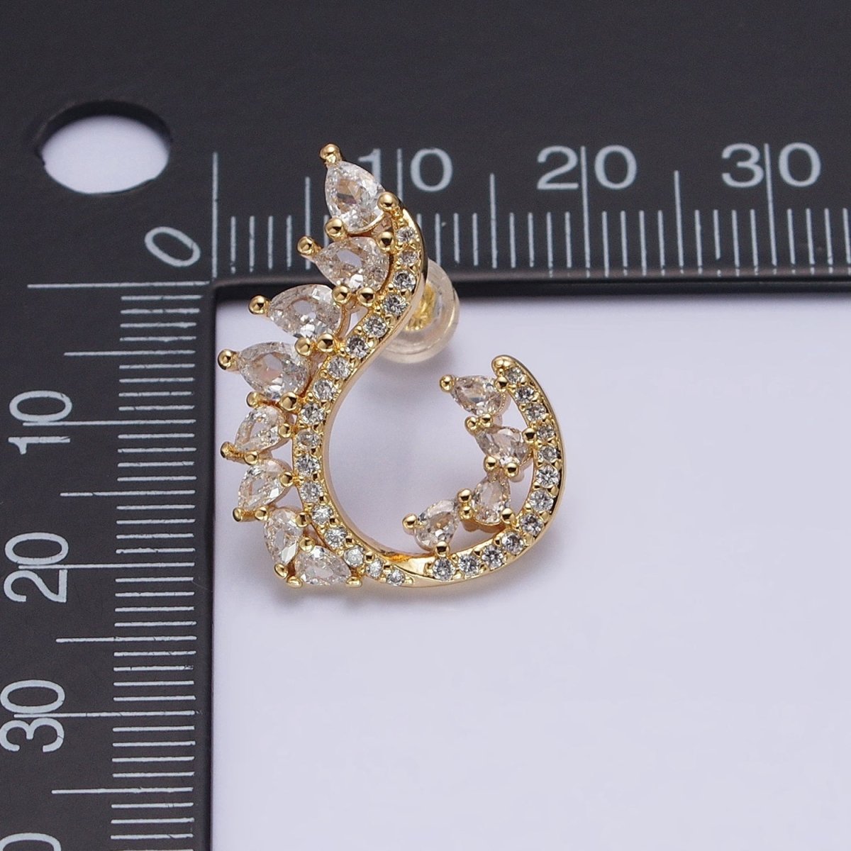 16K Gold Filled Curved Marquise Micro Paved CZ Stud Earrings Set in Gold & Silver | AB1484 AB1485