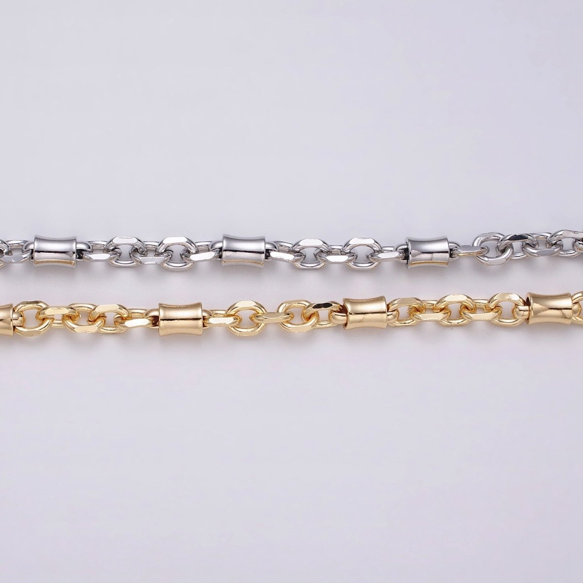 16K Gold Filled Curved Tube Multiple Flat Cable Link Unfinished Chain in Gold & Silver | ROLL-1225 ROLL-1226 Clearance Pricing