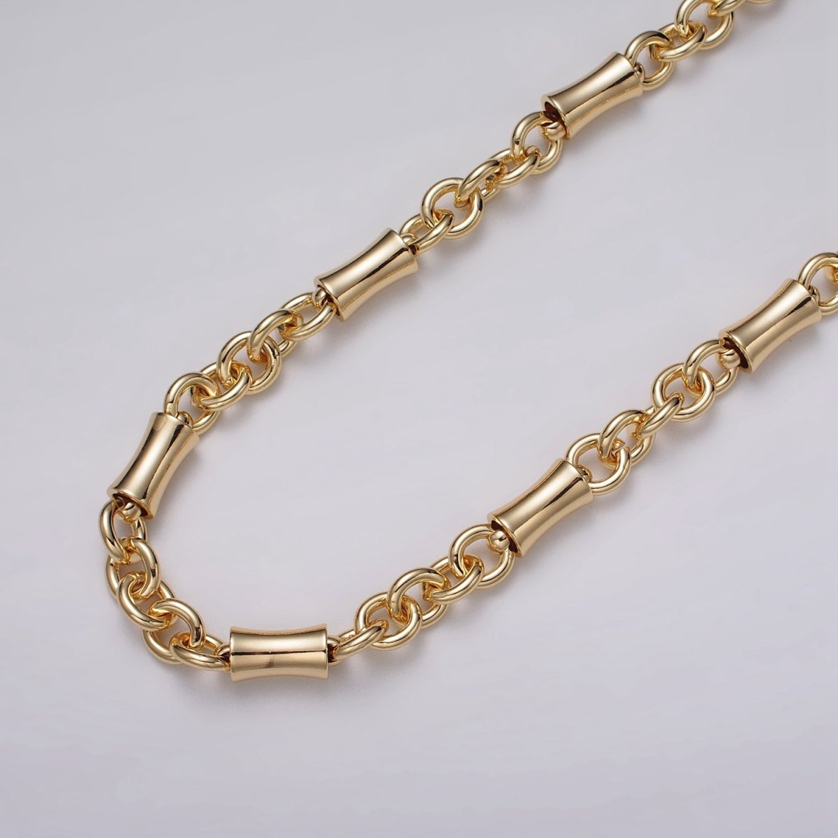 16k Gold Filled Curved Tube Rolo Link Unfinished Chain in Gold & Silver by Yard | ROLL-1171 ROLL-1172 Clearance Pricing