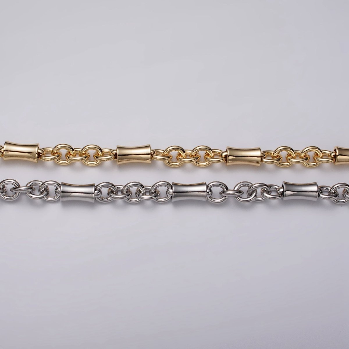 16k Gold Filled Curved Tube Rolo Link Unfinished Chain in Gold & Silver by Yard | ROLL-1171 ROLL-1172 Clearance Pricing