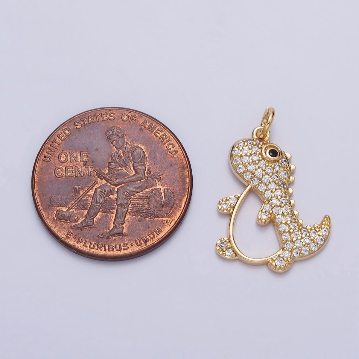 16K Gold Filled Cute Dinosaur Micro Paved CZ Open Charm in Gold & Silver | AC273 AC274