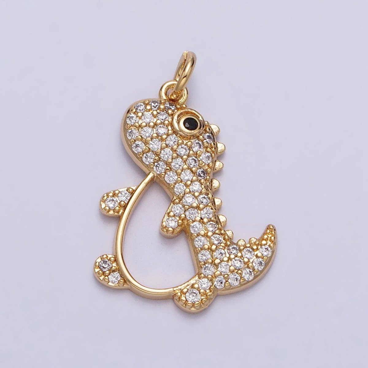 16K Gold Filled Cute Dinosaur Micro Paved CZ Open Charm in Gold & Silver | AC273 AC274