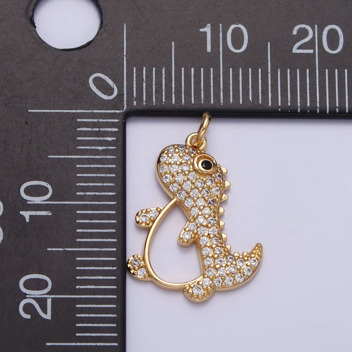 16K Gold Filled Cute Dinosaur Micro Paved CZ Open Charm in Gold & Silver | AC273 AC274