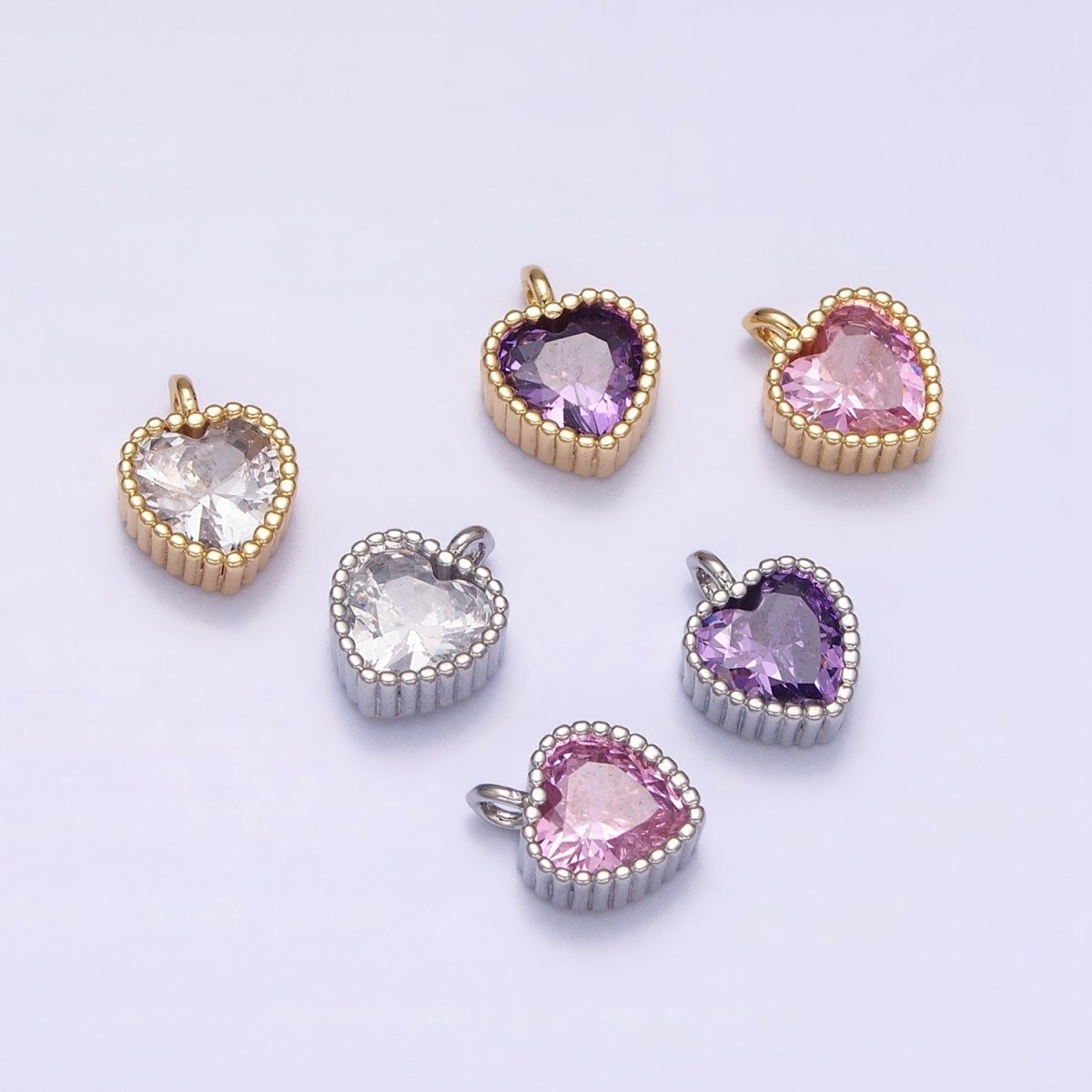 16K Gold Filled CZ Clear, Pink, Purple Mini Heart Add-On Charm in Gold & Silver | AC1258 - AC1263