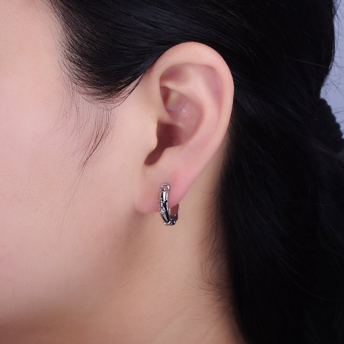 16K Gold Filled CZ Dotted 15mm Huggie Hoop Earrings in Gold & Silver | AB1555 AB1556