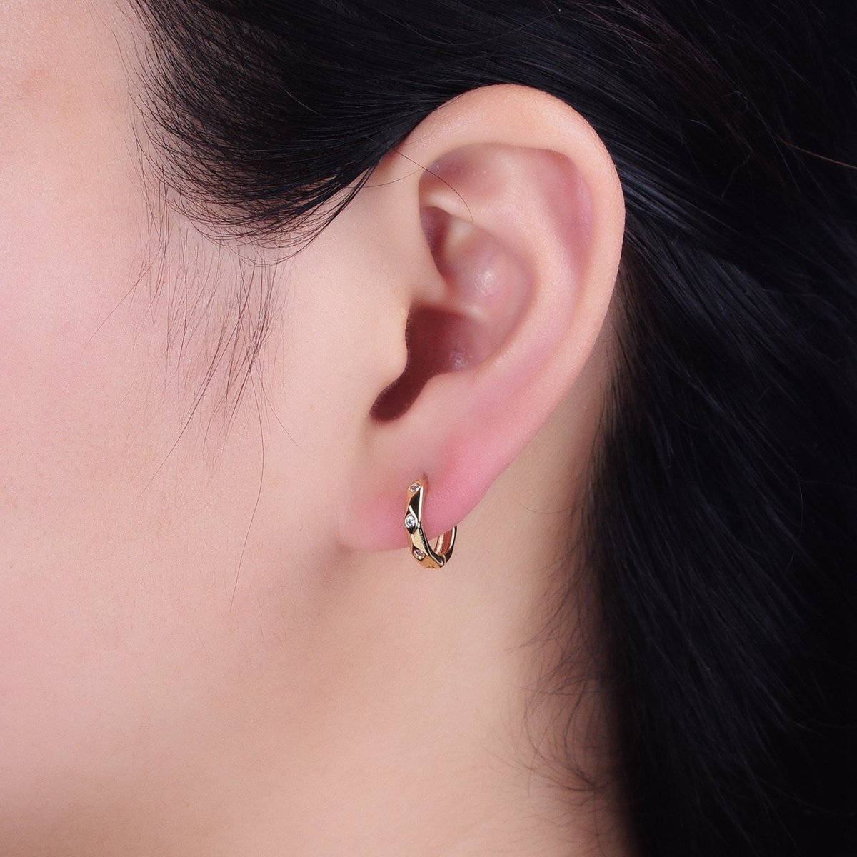 16K Gold Filled CZ Dotted Oval Minimalist Huggie Earrings in Gold & Silver | AB954 AB805