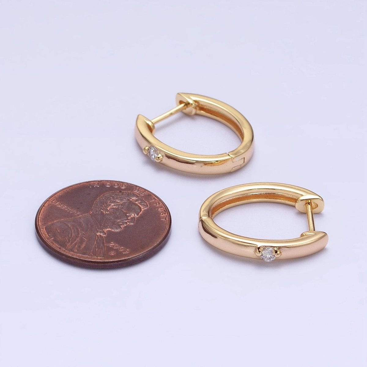 16K Gold Filled CZ Dotted Oval Minimalist Huggie Earrings in Gold & Silver | AB954 AB805