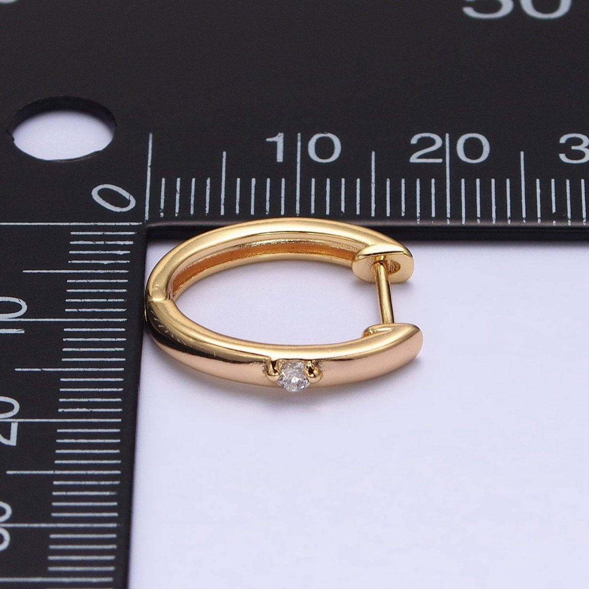 16K Gold Filled CZ Dotted Oval Minimalist Huggie Earrings in Gold & Silver | AB954 AB805