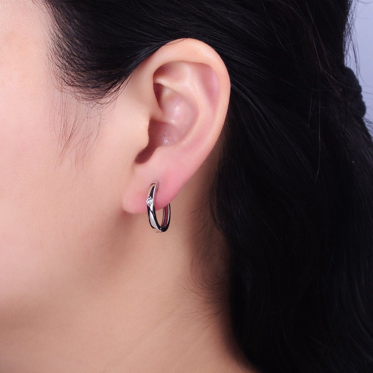 16K Gold Filled CZ Dotted Oval Minimalist Huggie Earrings in Gold & Silver | AB954 AB805