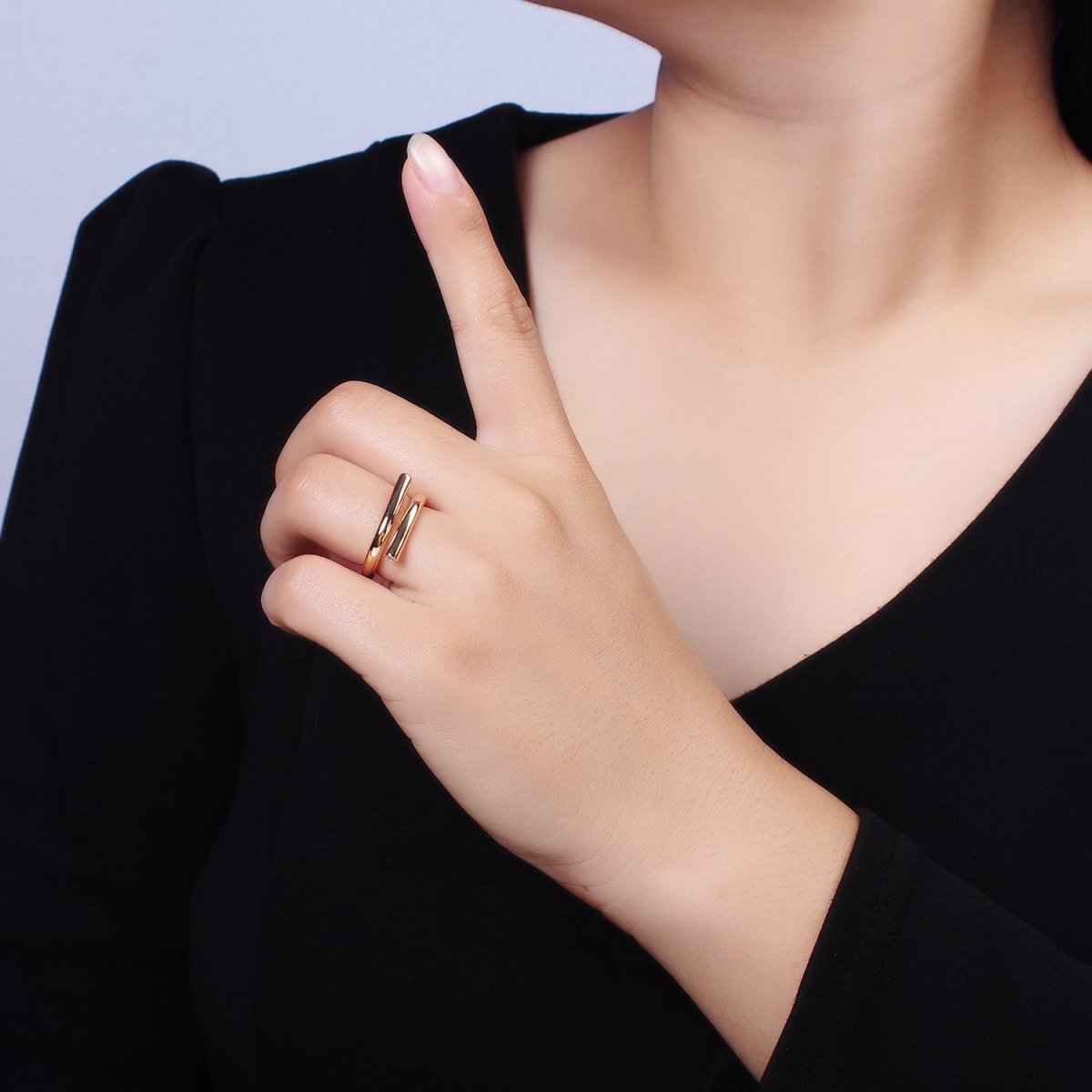 16K Gold Filled CZ Double Flat Bar Band Wrap Minimalist Ring | O1215 - DLUXCA