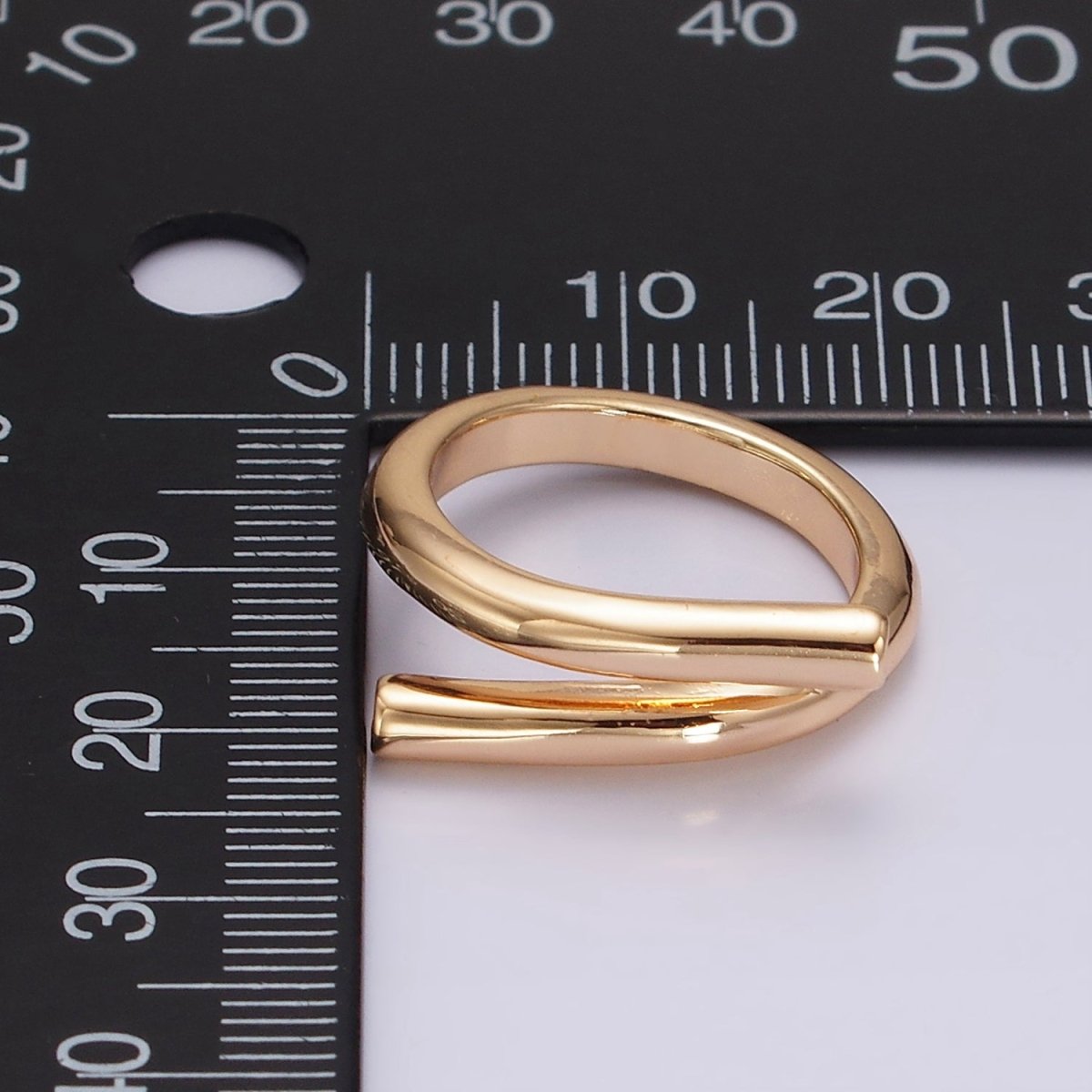 16K Gold Filled CZ Double Flat Bar Band Wrap Minimalist Ring | O1215 - DLUXCA