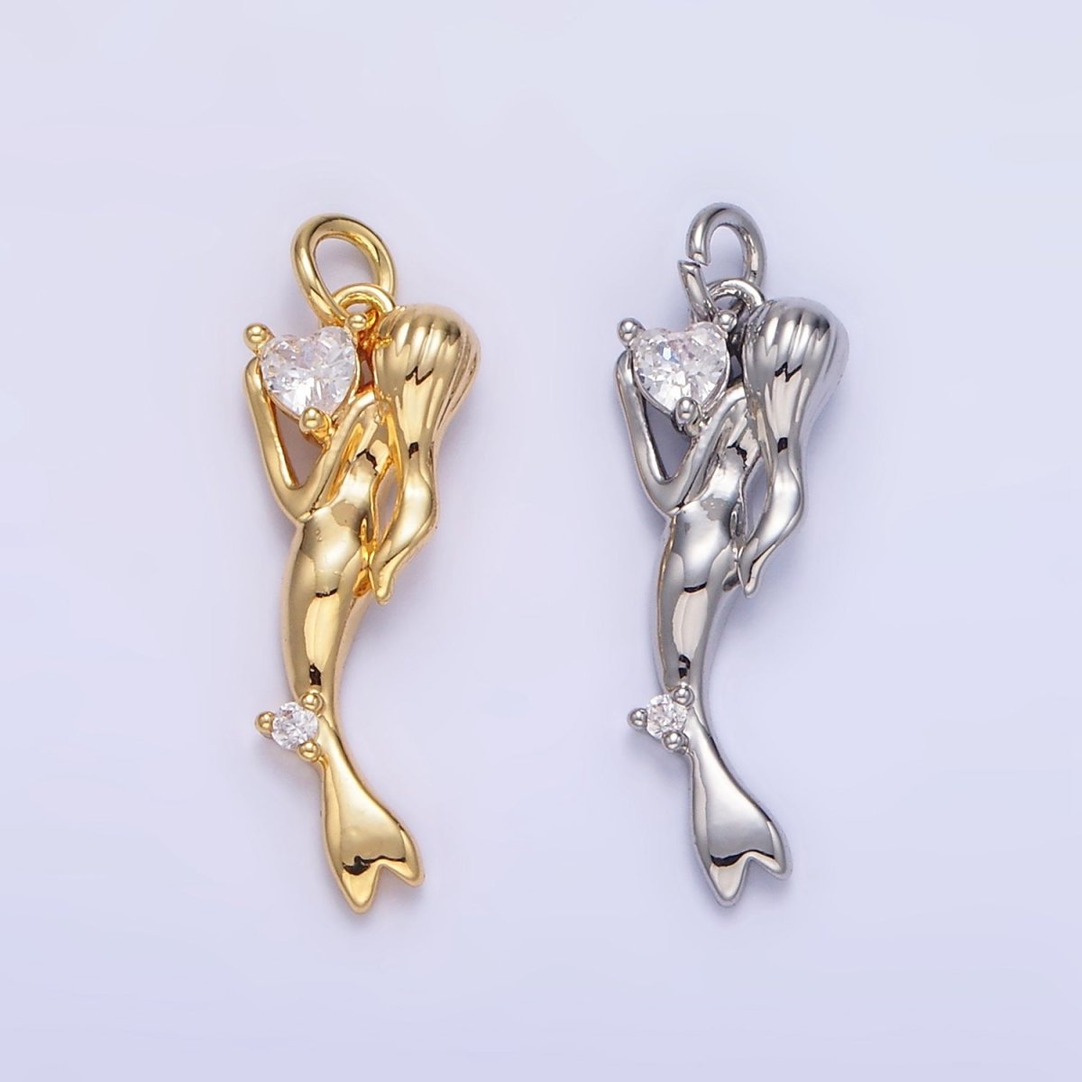 24K Gold Filled CZ Mermaid Portrait Charm in Gold & Silver | AG840
