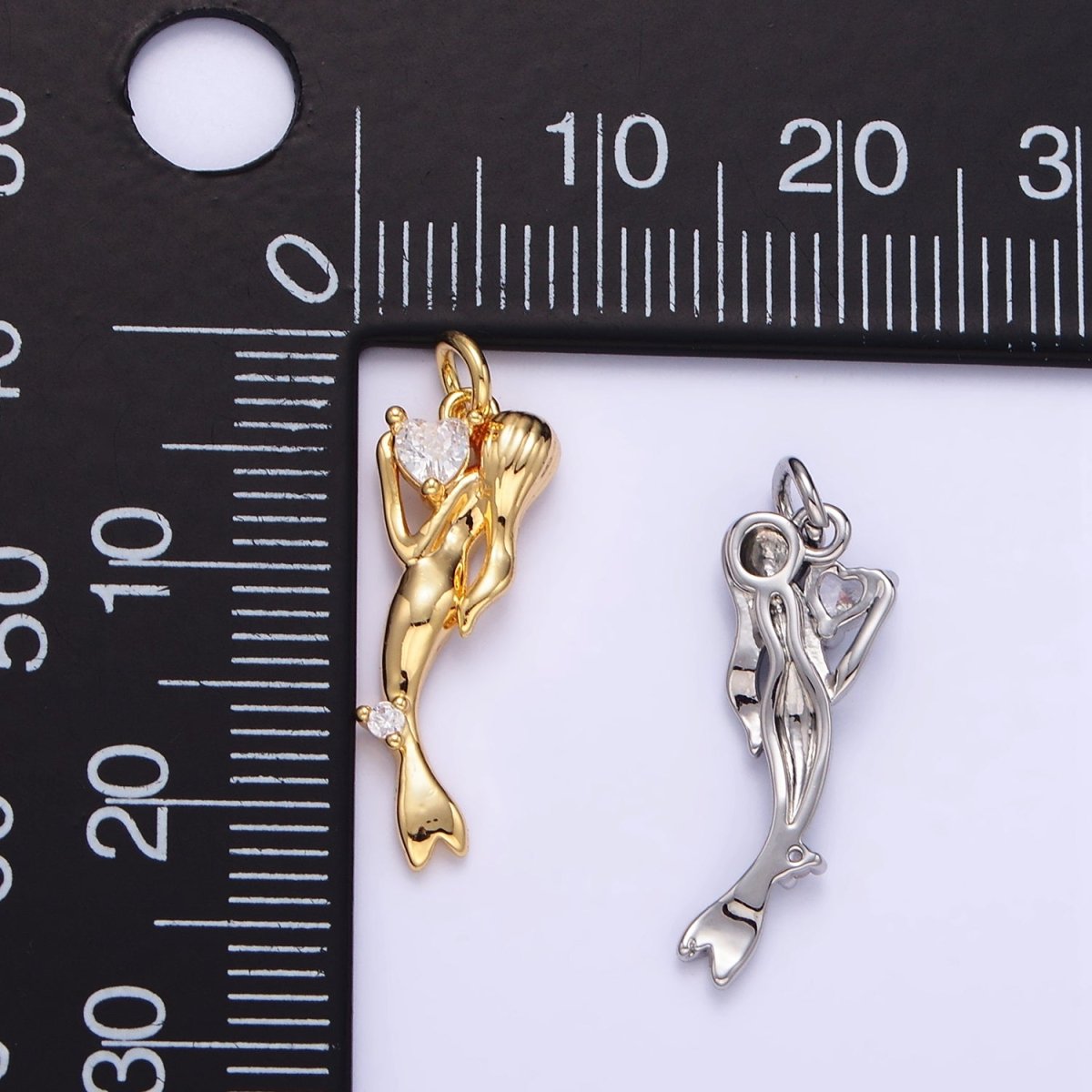 24K Gold Filled CZ Mermaid Portrait Charm in Gold & Silver | AG840