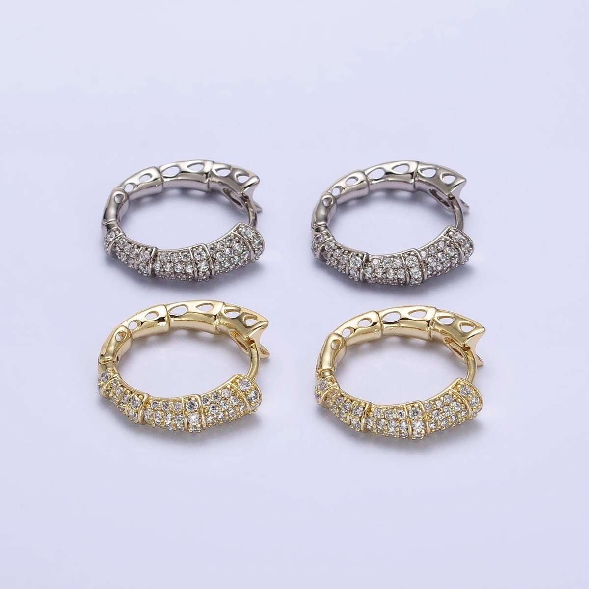 16K Gold Filled CZ Micro Paved Geometric Huggie Endless Hoop Earrings | AD1323 AD1324