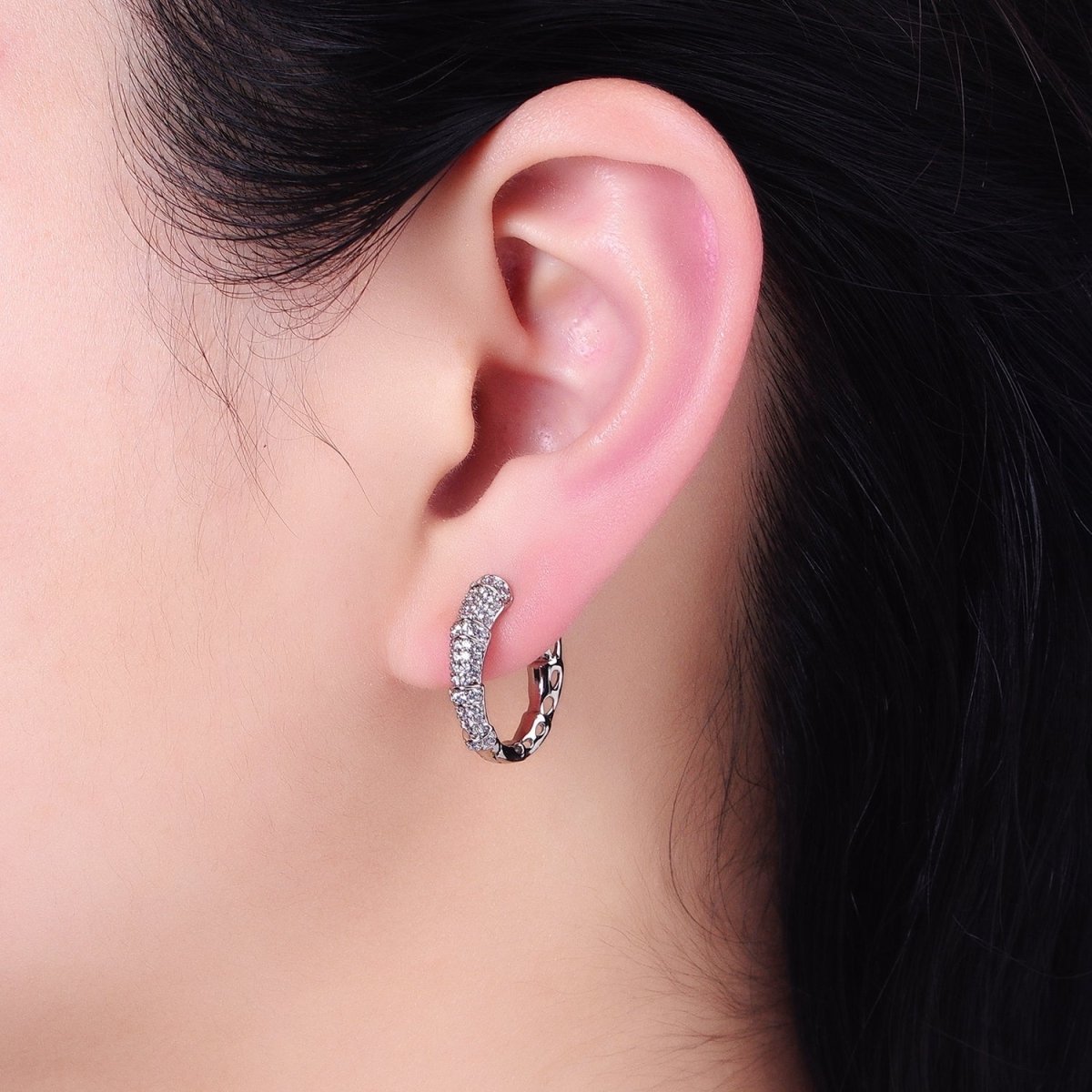 16K Gold Filled CZ Micro Paved Geometric Huggie Endless Hoop Earrings | AD1323 AD1324