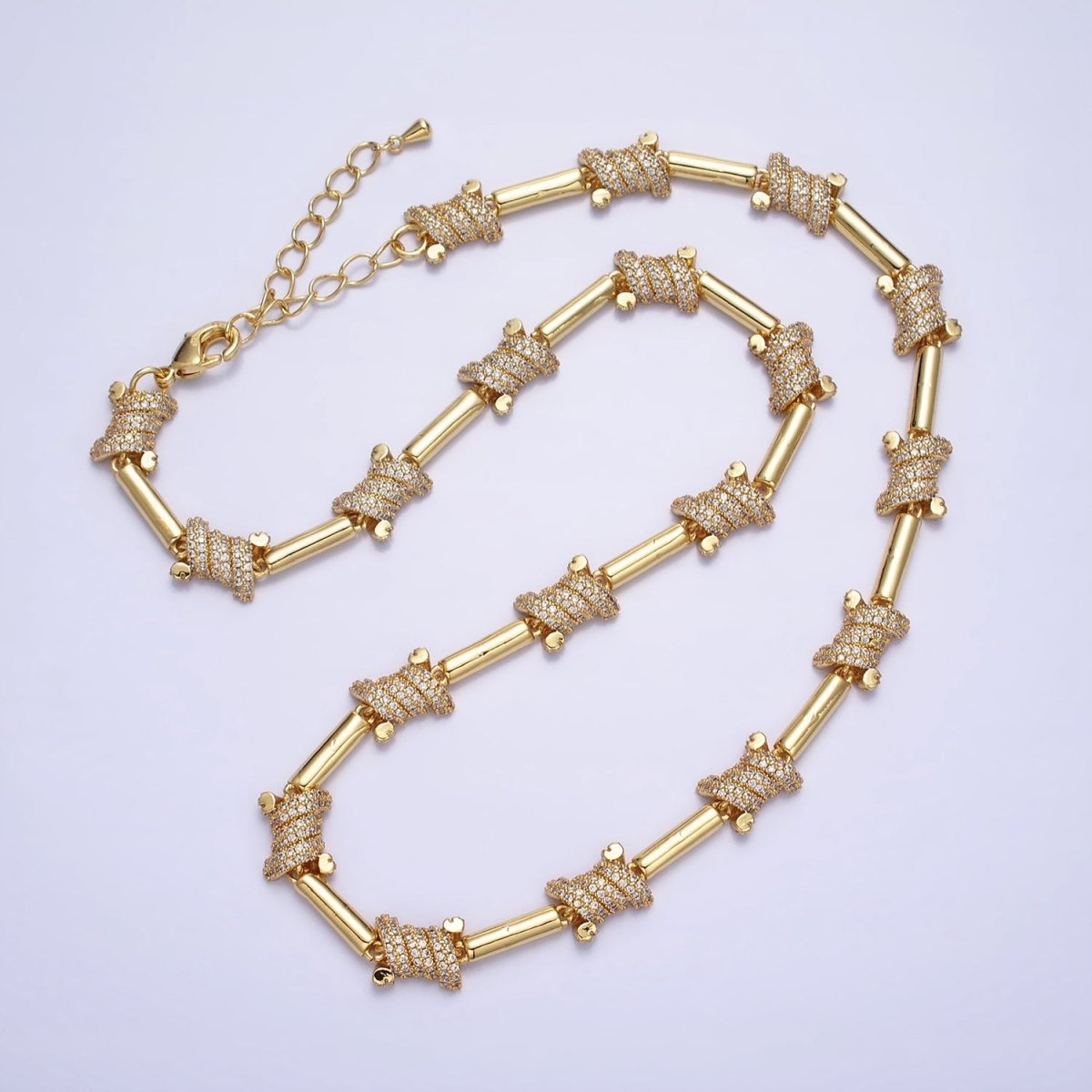 16K Gold Filled CZ Micro Paved Statement Tube Chain 17 Inch Necklace with Lobster Clasps in Gold & Silver | WA-1752 WA-1753 Clearance Pricing