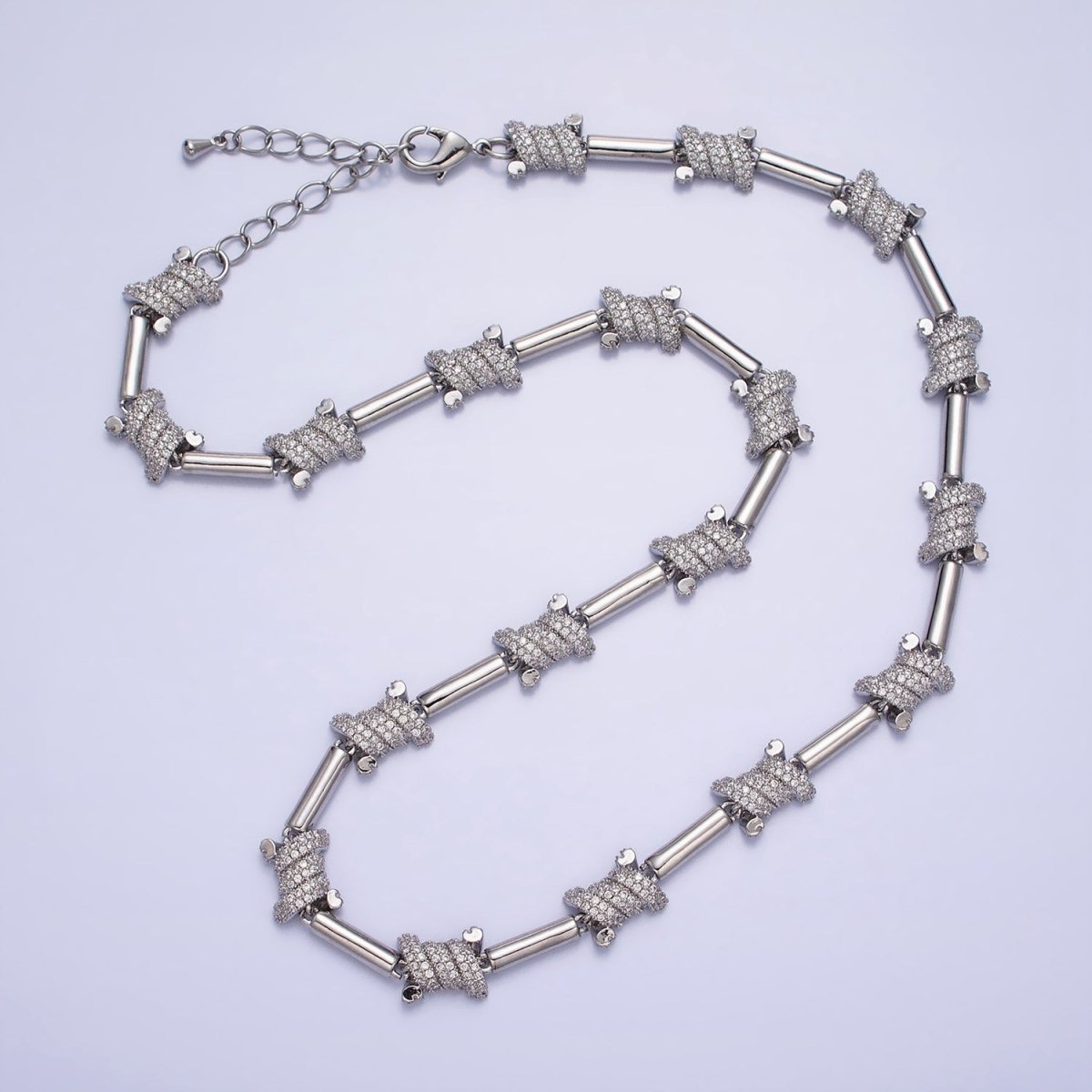 16K Gold Filled CZ Micro Paved Statement Tube Chain 17 Inch Necklace with Lobster Clasps in Gold & Silver | WA-1752 WA-1753 Clearance Pricing