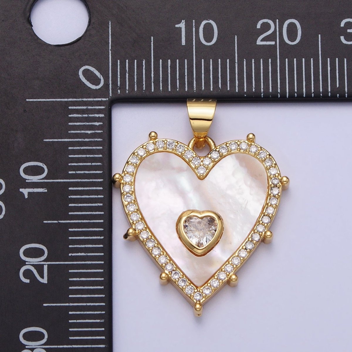 16K Gold Filled CZ Shell Pearl Micro Paved Heart Dotted Outline Pendant in Gold & Silver | AA165 AA166