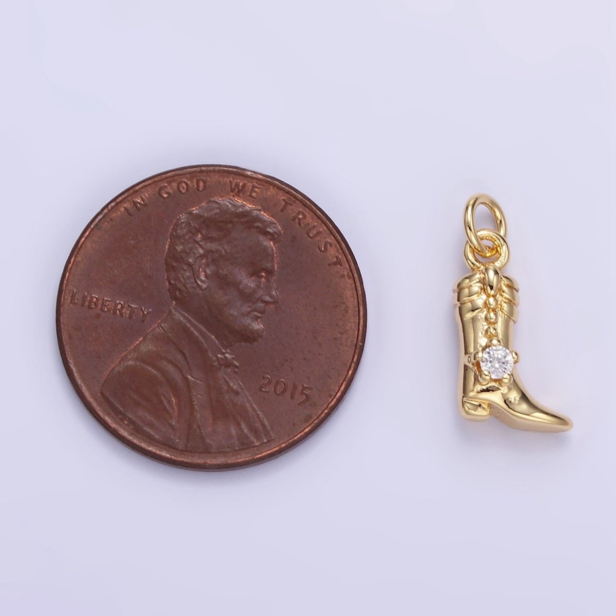 16K Gold Filled CZ West Cowboy Boots Charm in Gold & Silver | AC113