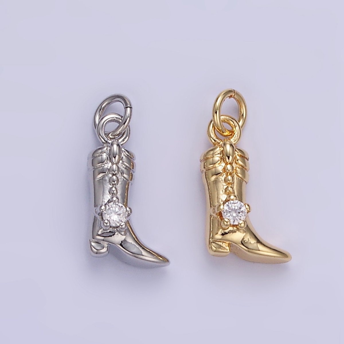 16K Gold Filled CZ West Cowboy Boots Charm in Gold & Silver | AC113