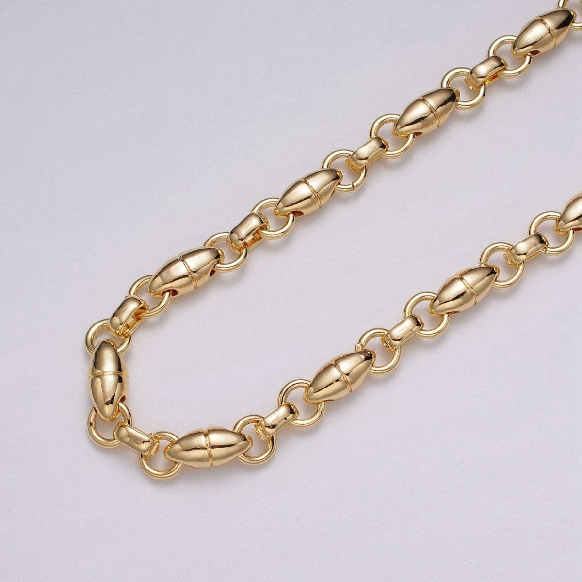16k Gold Plated Designed Oval Pill Rolo Link Unfinished Chain by Yard in Gold & Silver | ROLL-1167 ROLL-1168 Clearance Pricing