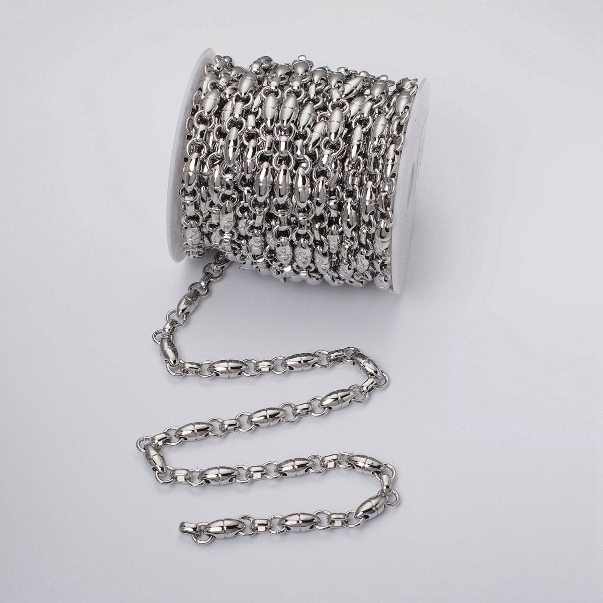 16k Gold Plated Designed Oval Pill Rolo Link Unfinished Chain by Yard in Gold & Silver | ROLL-1167 ROLL-1168 Clearance Pricing