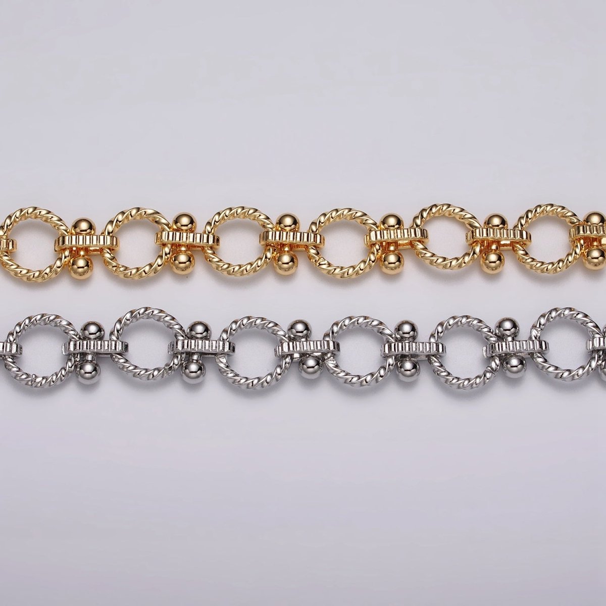 16k Gold Plated Designed Twisted Rolo Link Unfinished Chain in Gold & Silver by Yard | ROLL-1165 ROLL-1166 Clearance Pricing